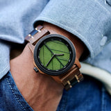 Bobo Bird Real Green Leaf Watch with Minimalist Display