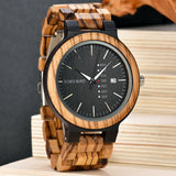 Bobo Bird Men's Zebra Wooden Watch with Black Bamboo Fascia