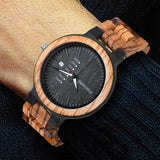 Bobo Bird Men's Zebra Wooden Watch with Black Bamboo Fascia