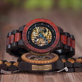 Bobo Bird Men's Wooden Gear-Inspired Mechanical Design Watch (Red Sandalwood)