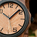 Bobo Bird Real Brown Leaf Watch with Modern Numeric Display