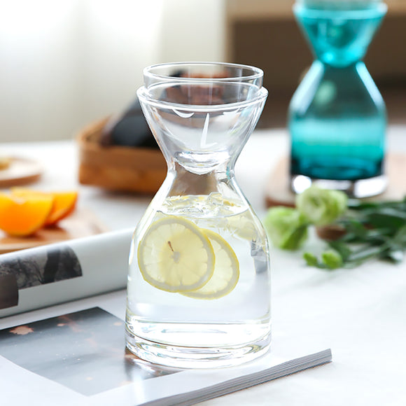 Contemporary Wide Clear Glass Water Jug With Cup (800ml)