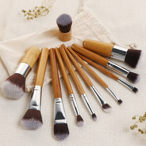 Natural Bamboo Cosmetic Makeup Brush Kit with Bag