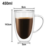 Double Wall Heat Resistant Borosilicate Glass Cup With Handle (450ml)