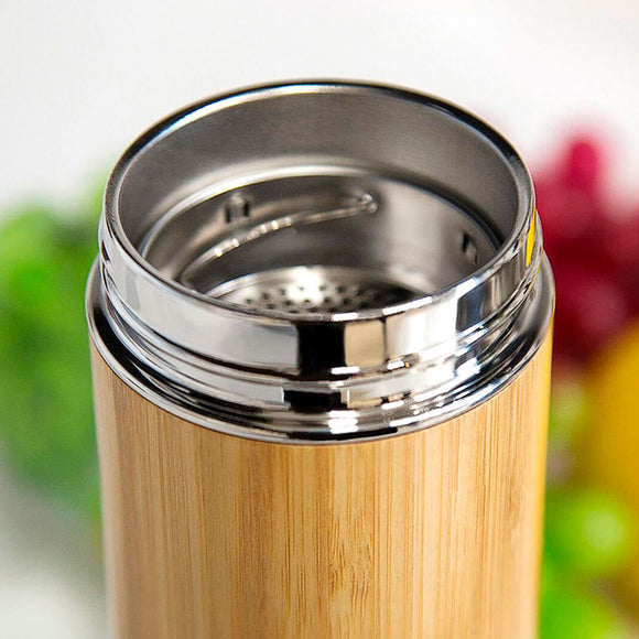 EthicalDeals | Bamboo Insulated Thermos Water Bottle with Stainless Steel Inner Flask