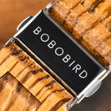 Bobo Bird Men's Zebra Wooden Watch with Black Bamboo Fascia